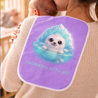 Cute Baby Seal-Swimming With Me! Lavender Nursery Burp Cloth