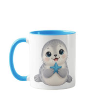 Cute Baby Seal with Blue Starfish