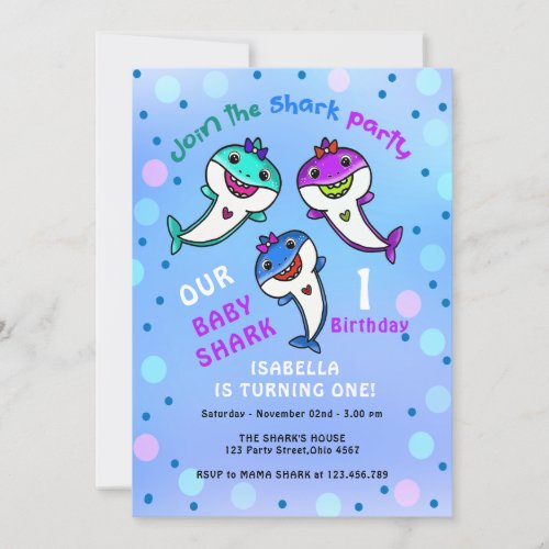 Cute Baby Shark Birthday Invitation