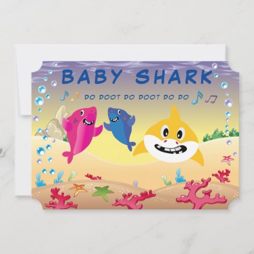 Cute Baby Shark Birthday Ocean Party Invitation
