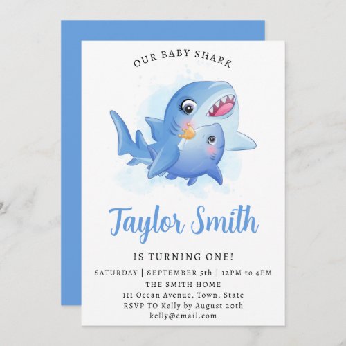Cute Baby Shark Birthday Party Invitation