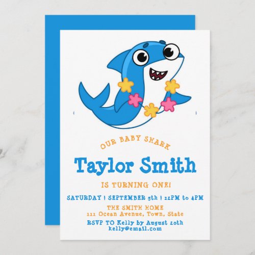 Cute Baby Shark Birthday Party Invitation