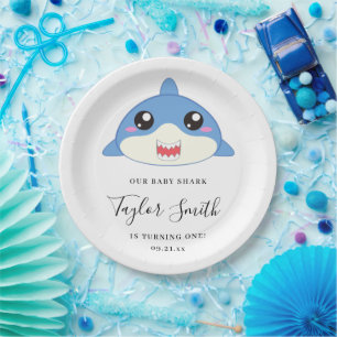 Cute Baby Shark Birthday Party Invitation Paper Plates