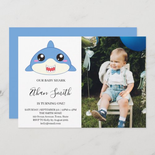 Cute Baby Shark Birthday Photo Invitation