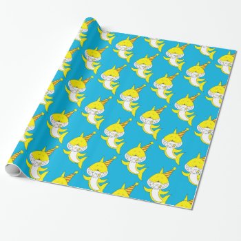 Cute Baby Shark Cartoon Wrapping Paper by HeeHeeCreations at Zazzle