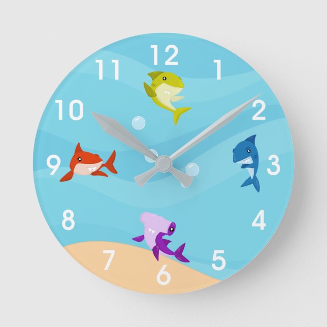 Cute Baby Shark Kid's Room Nursery Round Clock (Front)