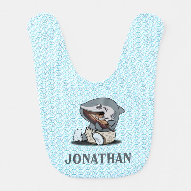 Cute Baby Shark Ocean Waves for Boys Baby Bib (Front)