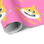 Cute Baby Shark Pink Yellow GReat Value Gift Wrapping Paper (Roll Corner)