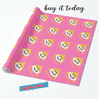 Cute Baby Shark Pink Yellow Great Value Gift Wrapping Paper by Whimzazzical at Zazzle