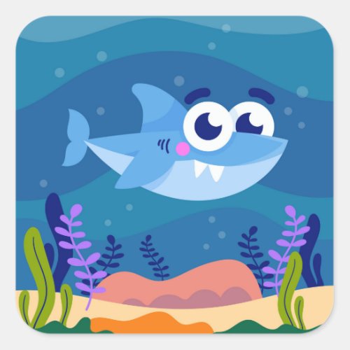 Cute Baby Shark Square Sticker