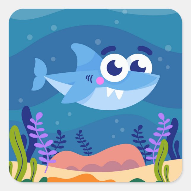 Cute Baby Shark Square Sticker (Front)