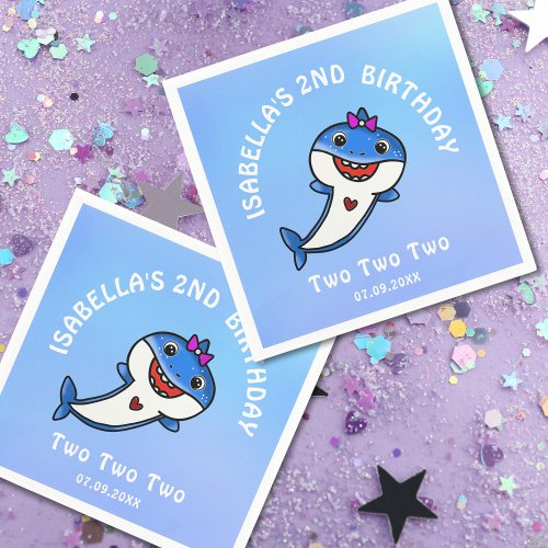 Cute Baby Shark Two Two Two 2nd Birthday Party  Napkins