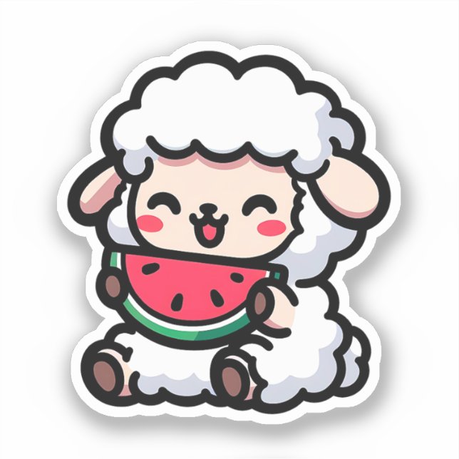 Cute Baby Sheep Eating a Watermelon Sticker (Front)