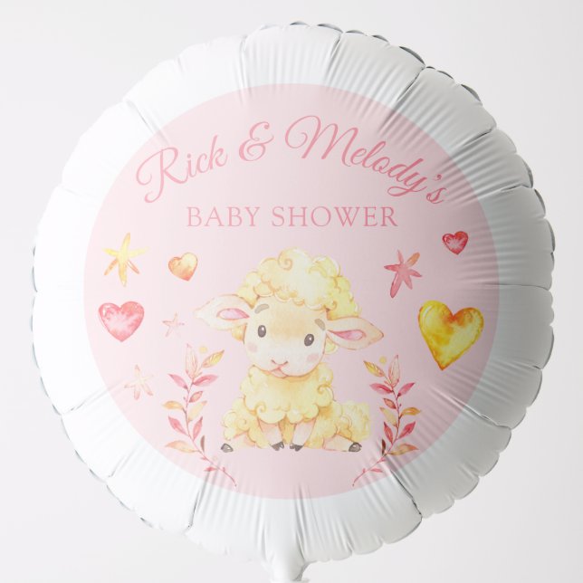 Cute Baby Sheep / Lamb Yellow Pink and Red Balloon (Front)