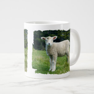 Cute Baby Sheep Muddy Face in Meadow Giant Coffee Mug