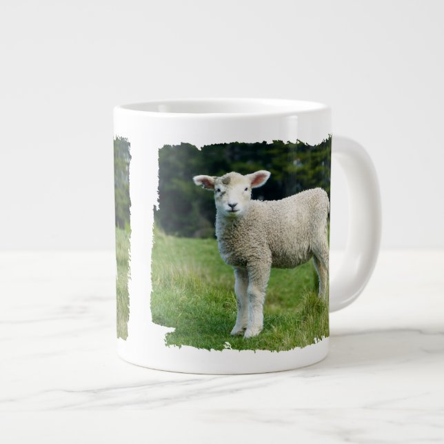 Cute Baby Sheep Muddy Face in Meadow Giant Coffee Mug (Front Right)