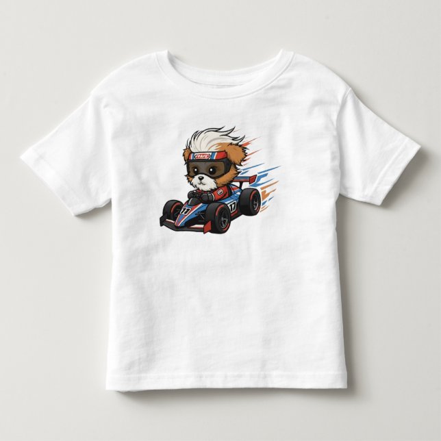 Cute Baby Shih Tzu Race Car Driver Toddler T-shirt (Front)