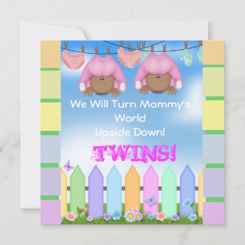 CUTE BABY SHOWER AFRICAN AMERICAN TWIN GIRLS INVITES