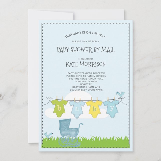 Cute Baby Shower Baby Bodysuit On Clothes Invitation (Front)