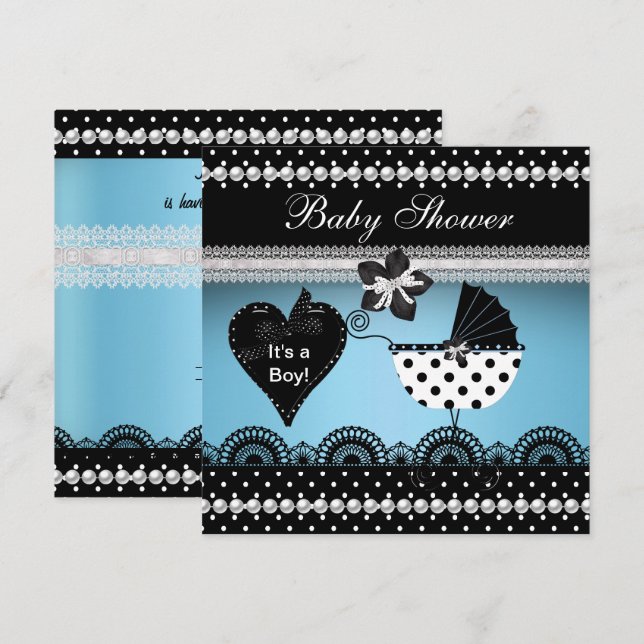 Cute Baby Shower Baby Boy Blue Black Spot 2 Invitation (Front/Back)