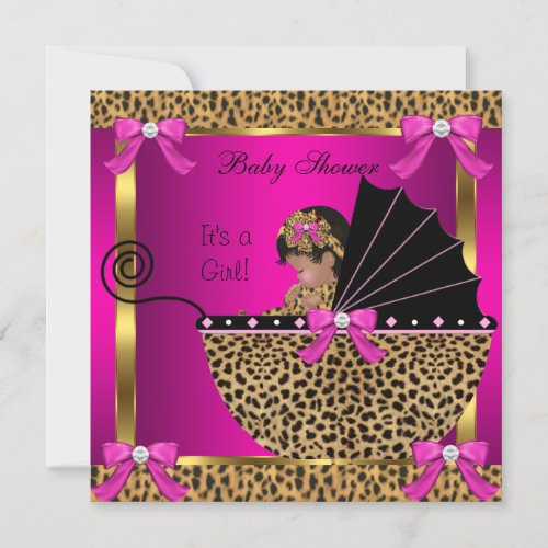 Cute Baby Shower Baby Girl Leopard Pink Gold Custom Invite