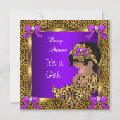 Cute Baby Shower Baby Girl Leopard Purple Gold 2 Invitation (Front)