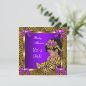 Cute Baby Shower Baby Girl Leopard Purple Gold 2 Invitation (Standing Front)