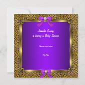 Cute Baby Shower Baby Girl Leopard Purple Gold 2 Invitation (Back)