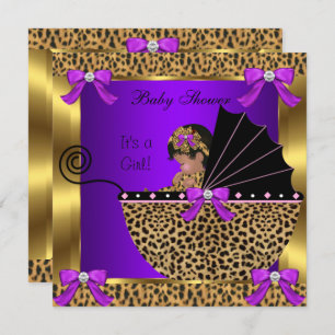 Cute Baby Shower Baby Girl Leopard Purple Gold Invitation