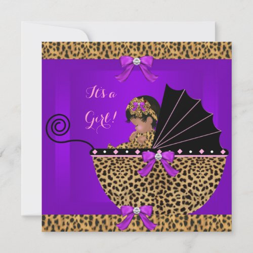 Cute Baby Shower Baby Girl Leopard Purple Invitation