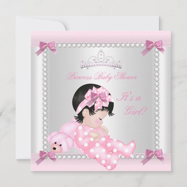 Cute Baby Shower Baby Girl Pink Bear Invitation (Front)