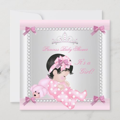 Cute Baby Shower Baby Girl Pink Bear Invitation