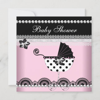 Cute Baby Shower Baby Girl Pink Black Pearl Invitation