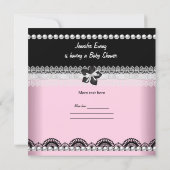 Cute Baby Shower Baby Girl Pink Black Pearl Invitation (Back)