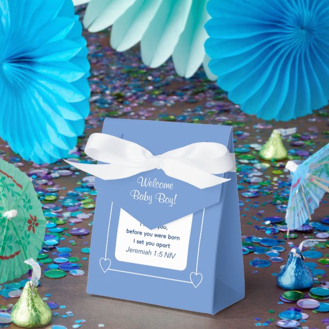Cute Baby Shower Bible Verse Blue Party Favor Boxes (Party)