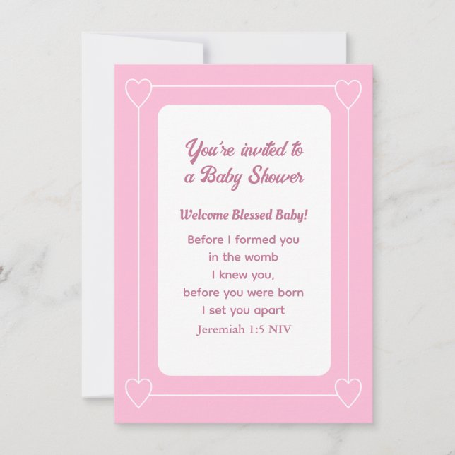 Cute Baby Shower Bible Verse Light Pink Simple Invitation (Front)