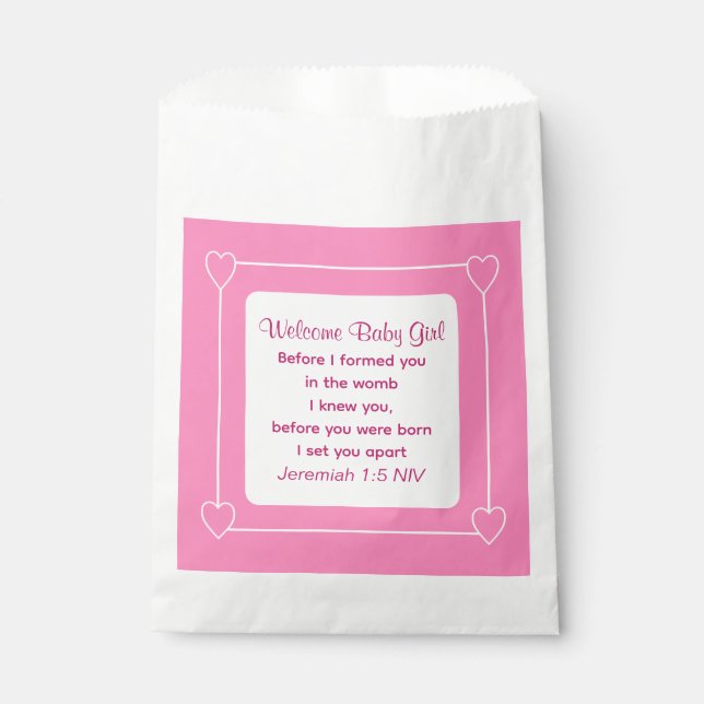 Cute Baby Shower Bible Verse Pink Party Favor Bag (Front)