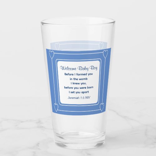 Cute Baby Shower Bible Verse Striped Blue Party Glass