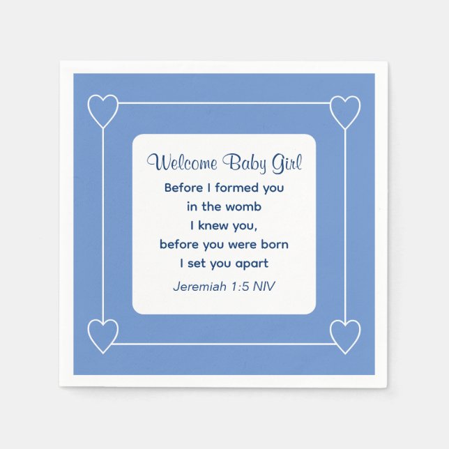 Cute Baby Shower Bible Verse Striped Blue Party Napkins (Front)