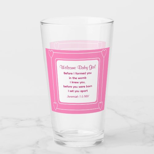 Cute Baby Shower Bible Verse Striped Pink Party Glass