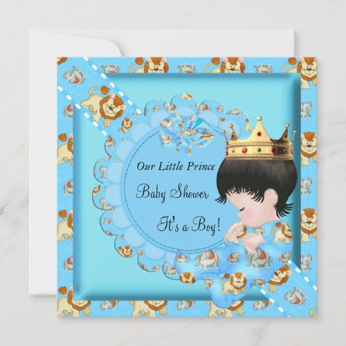 Cute Baby Shower Blue Boy Crown Invitation