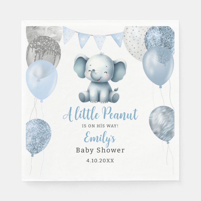 Cute Baby Shower blue Elephant Boy Balloons  Napkins (Front)