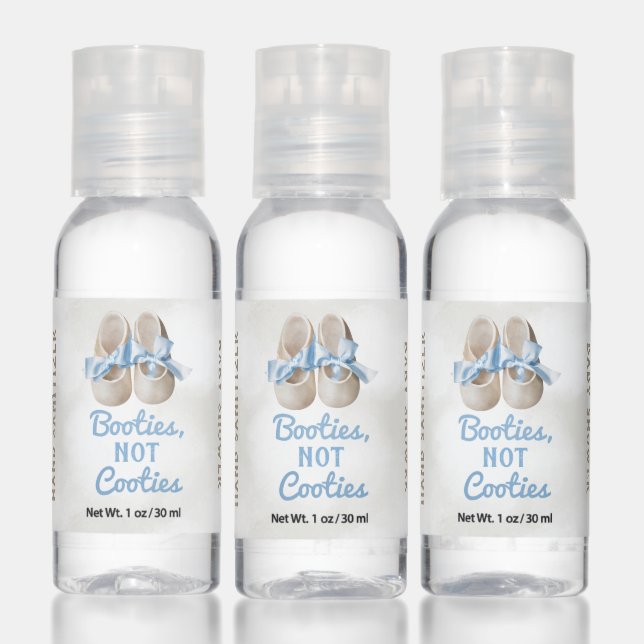Cute Baby Shower Booties Not Cooties Blue Favor Hand Sanitizer (Set)