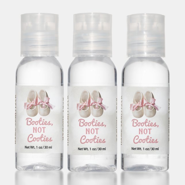 Cute Baby Shower Booties Not Cooties Pink Favor Hand Sanitizer (Set)