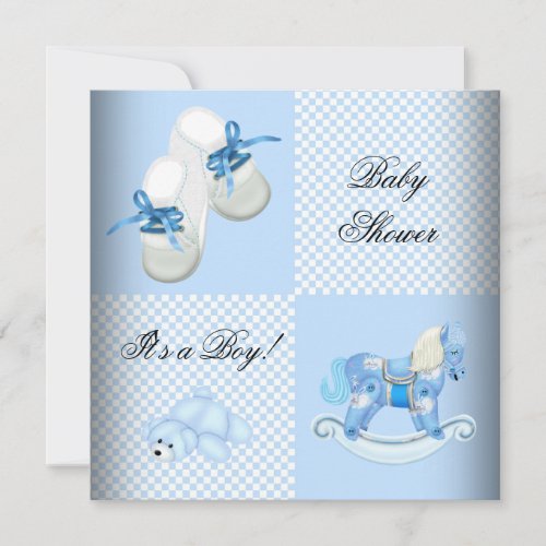 Cute Baby Shower Boy Baby Blue Booties shoes Invites