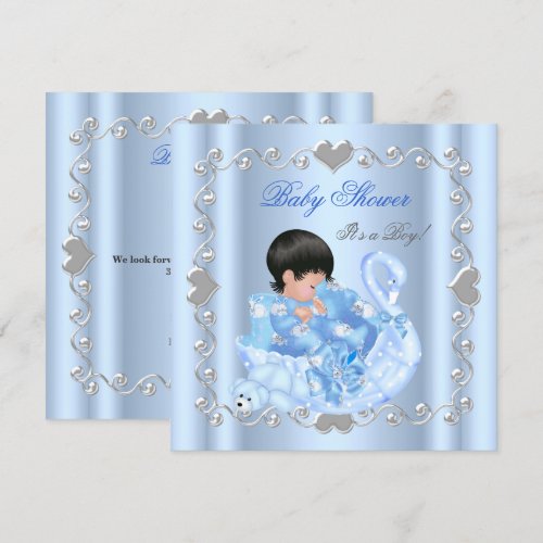 Cute Baby Shower Boy Baby Blue Swan Custom Invitations