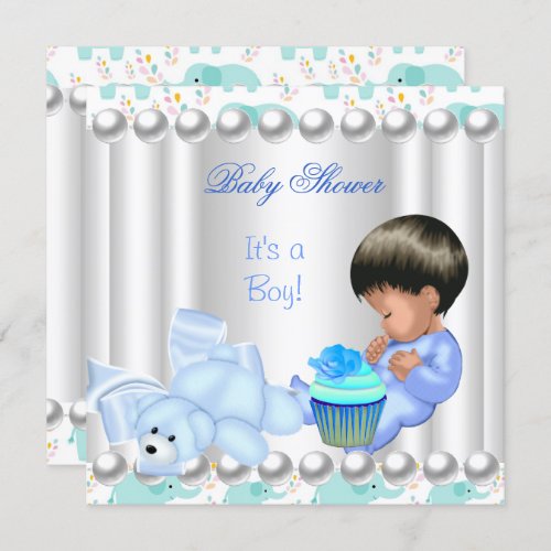 Cute Baby Shower Boy Blue cupcake Invitation