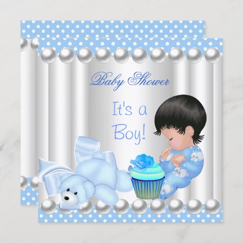 Cute Baby Shower Boy Blue cupcake Spots Invitation