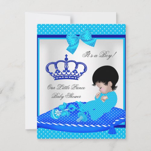 Cute Baby Shower Boy Blue Little Prince Crown Personalized Announcements