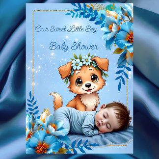 Cute Baby Shower Boy Blue Little Puppy Dog Invitation